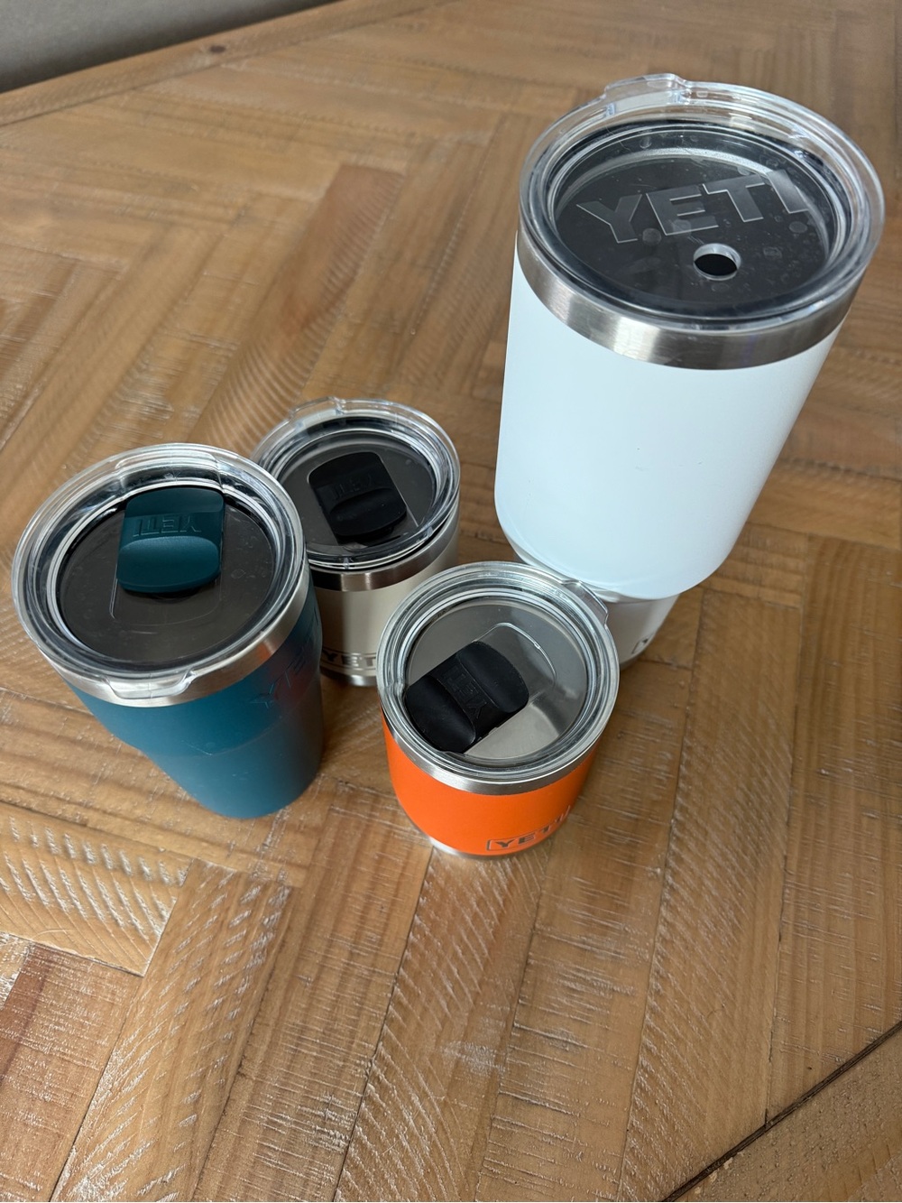 Yeti Rambler Tumbler Set — White, Teal, Orange, Tan
